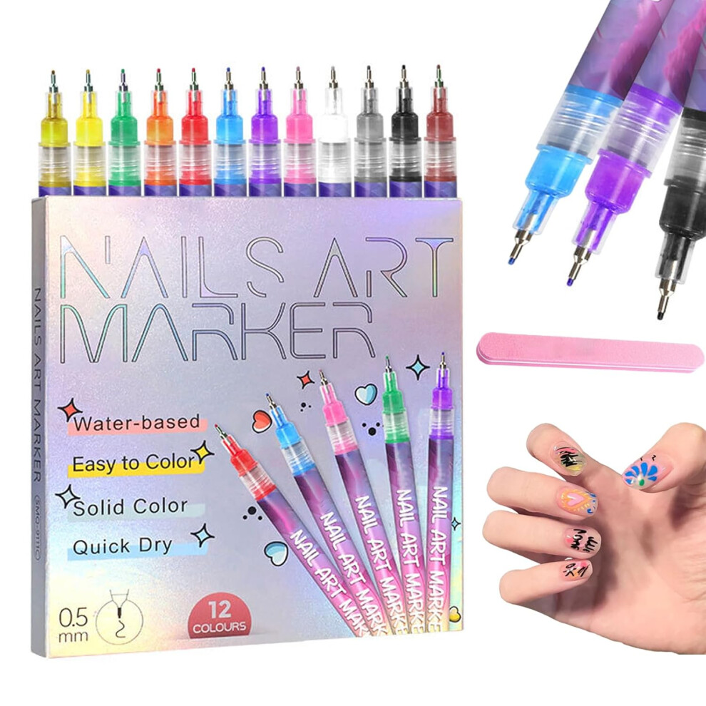Oimg 12 Colors Nail Art Pens 0.5Mm Nail Art Markers Nail Art Pens For Painting Nails Nail Point Graffiti Dotting Pen Acrylic Nail Art Pen Quick-Drying