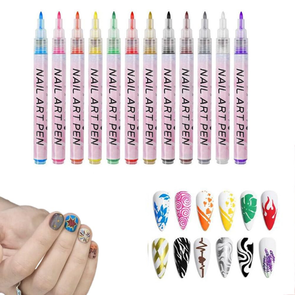 Oimg Nail Art Pens 12 Colors Nail Art Graffiti Pen Nail Drawing Pen Waterproof Nails Polish Pens Set Fine Tip Manicure Tools For Painting Nail Diy