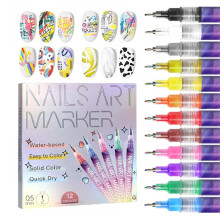 12 Färger Nagelkonst Pennor Set, Nagelkonst Markörer för Gel Markörer DIY 3D Lack Pennor Akrylfärg Professionell Borsteset Lack Målning