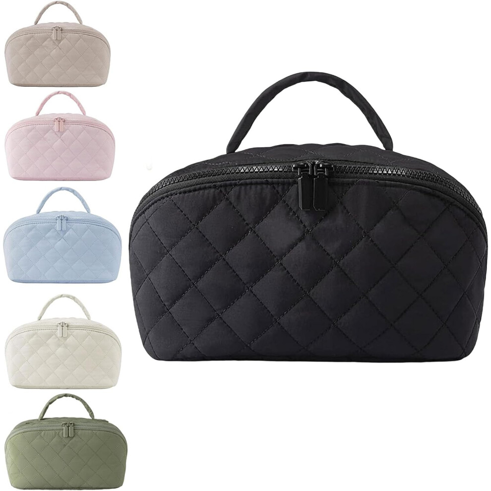 Oimg Black Petition Makeup Bag Travel Makeup Bag For Woman With Compartment & Handle