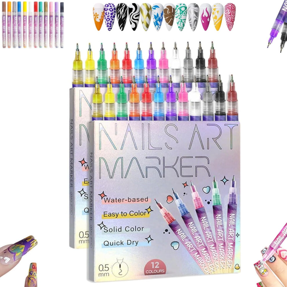 Oimg 12 Colors Nail Art Pens Set Nail Markers For Gel Nails Diy Nail Art Marker Drawing Painting Liner Polish Pens Nail Art Tools For Graffiti Dotting