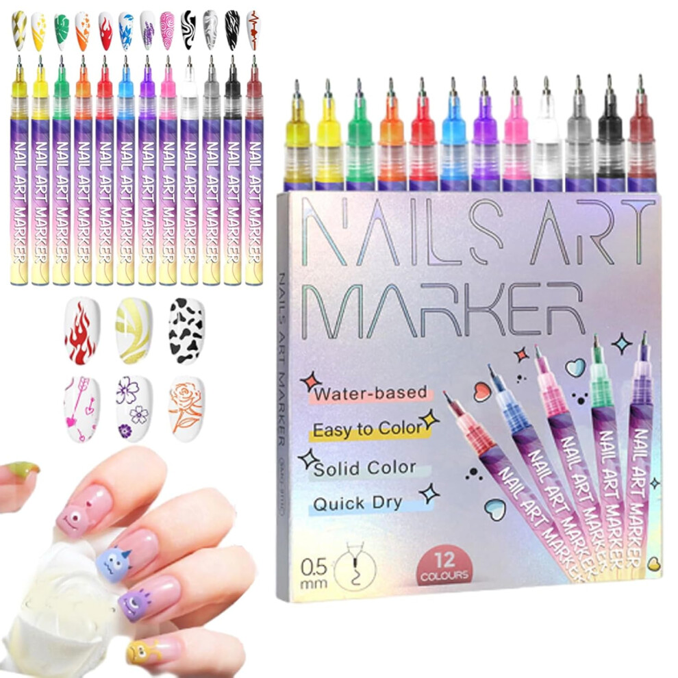 Oimg 12 Colour 3D Nail Art Markers Doodle Pen For Gel Nails - Drawing Painting Point Dotting Liner Diy Tools