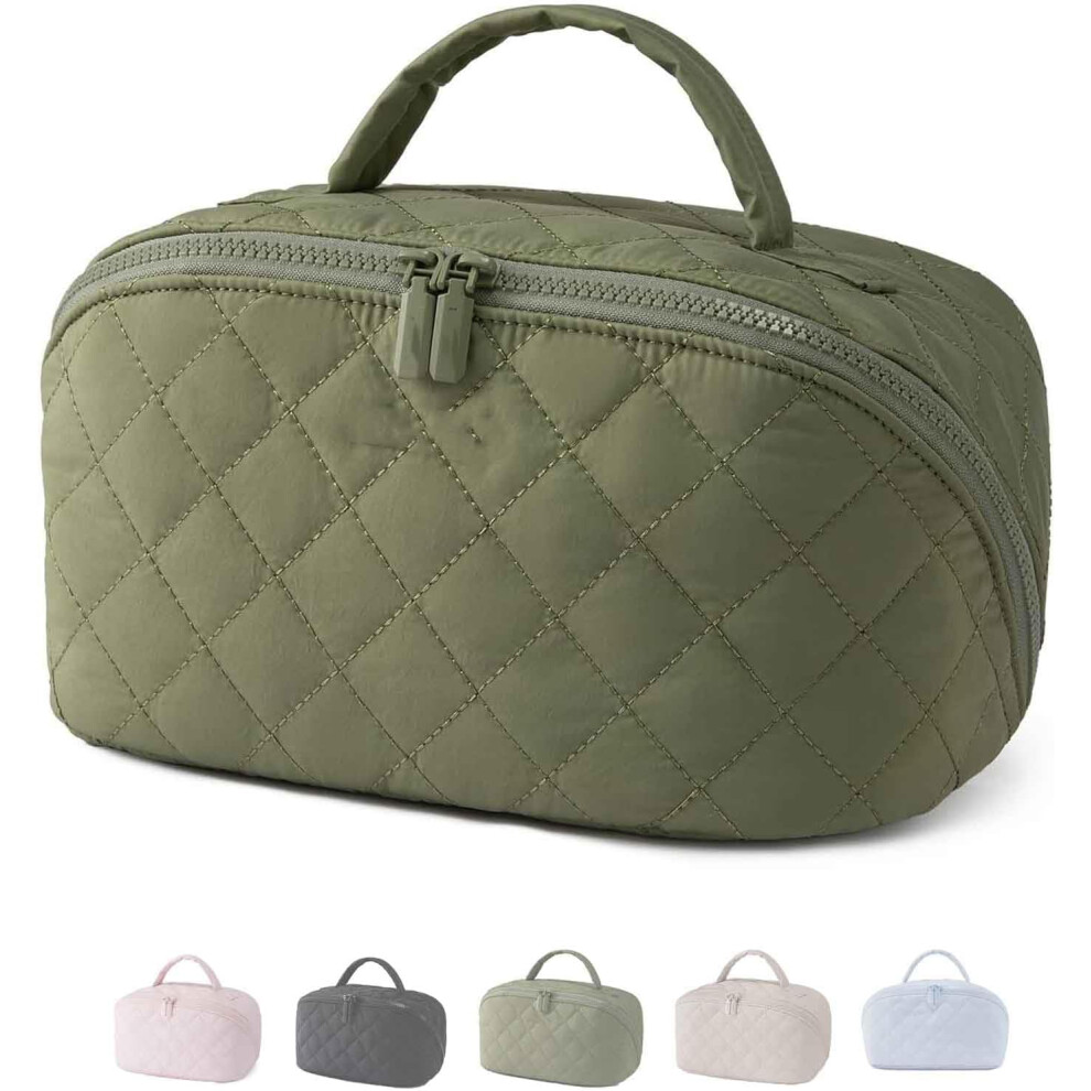 Torba Kosmetyczna Na Podróż, Pufowy Organizer – Wielokieszeniowa, 5 KoloróW, DużA Pojemność Dla Kobiet (Zielona)-image