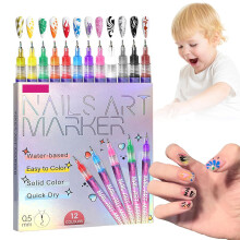 Nagel Marker Set für Kinder 12 Farben - DIY Nagelkunst Marker Zeichen- und Liner Stift
