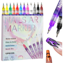 Set de 12 lapices para arte de uñas 2025, marcadores de esmalte para arte 3D, herramientas para puntear, dibujar, pintar, DIY