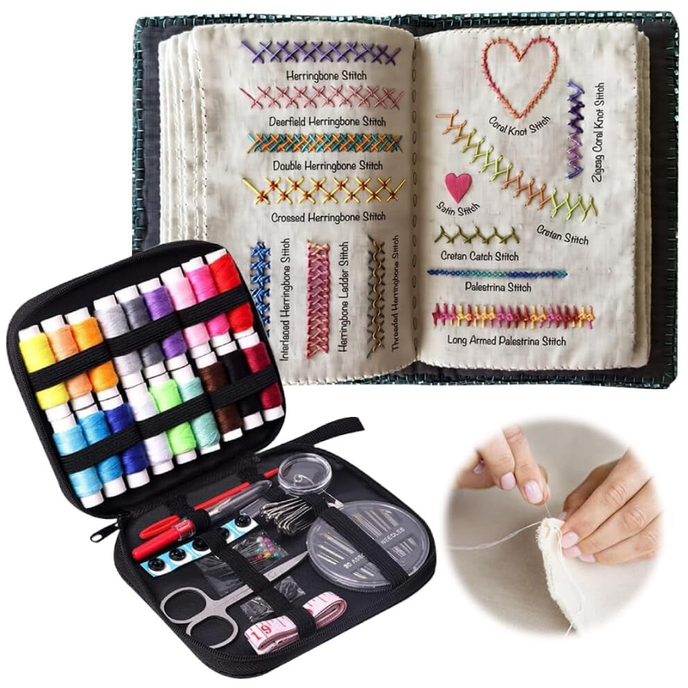 KsiążKa śCiegóW Do Haftu Z Zestawem Do Szycia Kompletny Zestaw Igieł I Nici Z Wzorami PrzenośNy Futerał Naprawy-image