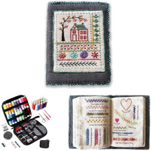 Stickstich Buch Kit Tragbar All-Szenario Stickstich Buch und Nähset Stickbücher mit Komplettwerkzeug und Lernanleitung