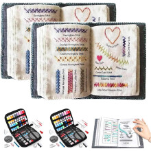 All in One Embroidery Stitch Book & Sewing Kit 86 PCS - 40 Embroidery Techniques 106 Unique Patterns Portable 2 Set