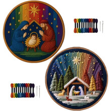 2 Set Ricamo Natività DIY, Ricama la Storia Sacra, Kit per Adulti Principianti con Tessuto, Filati e Aghi
