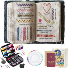 Neu Stickstich Buch Kit All-in-One Stickstich Buch und Nähset Stickmusterbuch mit Komplettwerkzeug und Lernanleitung