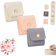 Bolsa Mini para Joyas de Viaje, Organizador Portátil Plegable en Rollo con Hebilla, para Pendientes, Anillos (3pz-Mixto)
