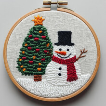 Punch Needle Kit for Beginners Snowman with Black Hat - and Christmas Tree Embroidery Set Punch Stitching Kit for Adults