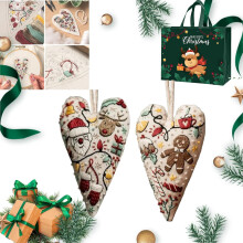 DIY Herzförmige Handgestickte Weihnachtsschmuck Set 8er Pack Weihnachtsdekoration Stick Set mit Garn Deko Material
