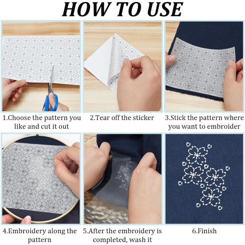 Slow Stitching Sashiko Mending Patchwork Kit for Beginners - with Instruction Sticky Water Soluble Patterns Stabilizer Easy 2