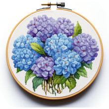 Kit Punto Croce Stampato Ortensia Viola e Blu, Facile con Telaio 11CT, DIY, Arte Decor Parete 35x35cm(3)