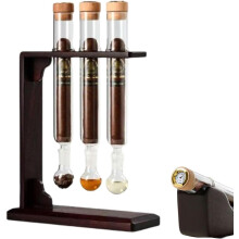 Zigarren Aromainjektor Humidor Teströhren Set Infusor Glaskit mit Kappen Hygrometer mit Gerader Pfeife Kugelbasis Holz