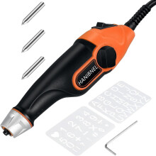 Penna per Incisione 24W con Stencil Lettere/Numeri, Utensile Rotativo 5 Velocità, con Punte Acciaio, per Metallo, Legno, Vetro