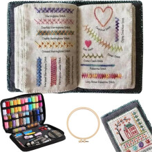 Embroidery Stitch Book Kit for Beginners All-in-One DIY - Embroidery Sewing Book Complete Toolkit & Tutorial Portable Set