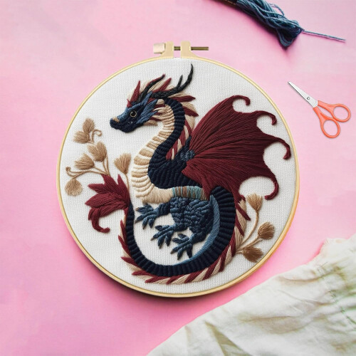 4 Sets 11.6" Embroidery Kit for Beginners Needlepoint - Starter Kit with Dragon Stamped Patterns Instructions Colored Threads 2