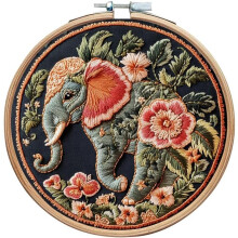 Embroidery Starter Kit for Adult Beginner with Cute Elephant - Animal Floral Pattern Cross Stitch Hand Embroidery Set DIY