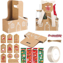 Conjunto DIY de Suporte para Bebida de Casa de Gengibre com Alça - Inclui Cartões, Autocolantes, Fitas
