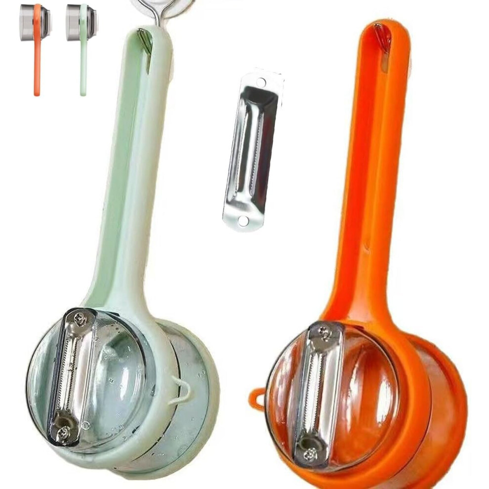Dwustronna Obieraczka Do Warzyw Z Pojemnikiem, 2 Szt. Stal Nierdz. Z PudełKiem, Ergonomiczna (Zielona & PomarańCzowa）-image