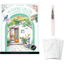 Breathly Aquarell Kit für Anfänger, tragbares Malset mit 8 bedruckten Seiten, 12 eingelassenen Farbnäpfen & Pinsel, Stressabbau