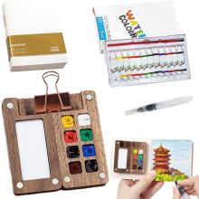 Kit de Aquarela Novo 2026 - Conjunto de Viagem em Miniatura, Paleta de Madeira com Cores, Portátil