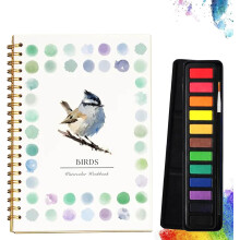 Livro de Aquarela de Jardim para Iniciantes - Cenas da Natureza, Kit de Pintura com 12 Cores, Presente