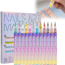 12 Farben Nagelstift Set 0.5mm DIY - Wasserdichte Acryl Liner Stifte, Graffiti Punkt Stift Maniküre Werkzeuge