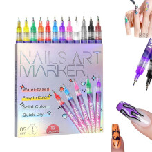 12 Farben DIY Nagelstift Set 0.5mm Feinspitze - Nagellack Marker für Graffiti Punkte & Linien, Für Zuhause & Salon