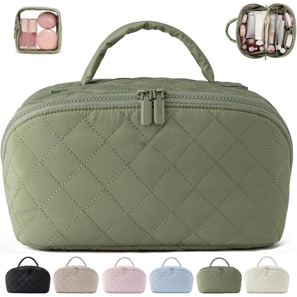 Torba Kosmetyczna Dla Kobiet – Rozszerzalna, Modna Na Podróż, RozkłAdana MałA Torba Toaletowa, Z RąCzką I PrzegróDką, 6 KoloróW (Zielona)-image