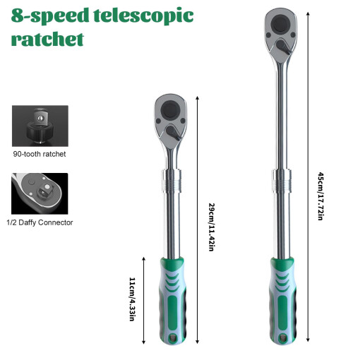 Clé à cliquet à poignée extensible, conception à 90 dents pour 2