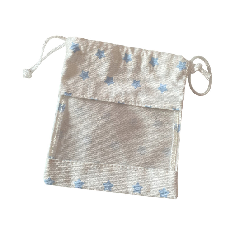Blue Drawstring Bag Cosmetic Storage Pouch Clear Makeup- Stars