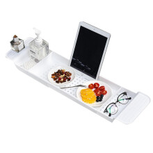 Bath Tray for Bathtub Expandable Retractable Tub Organizer Holder Adjustable Board Candle Wine Glass Book Phone White