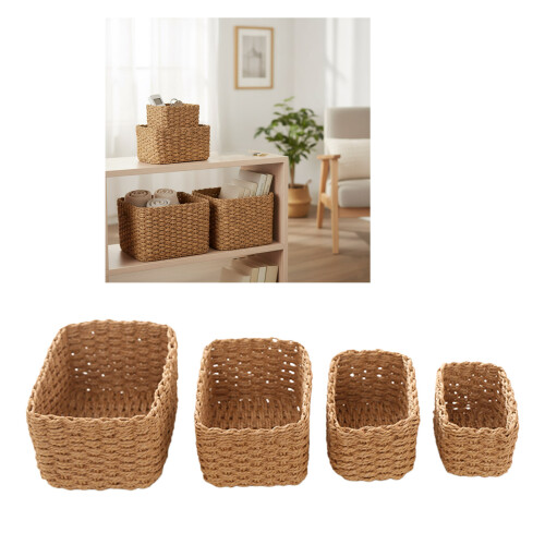 Pack of 4/5 Space Efficient Stackable Baskets with Natural-A 2