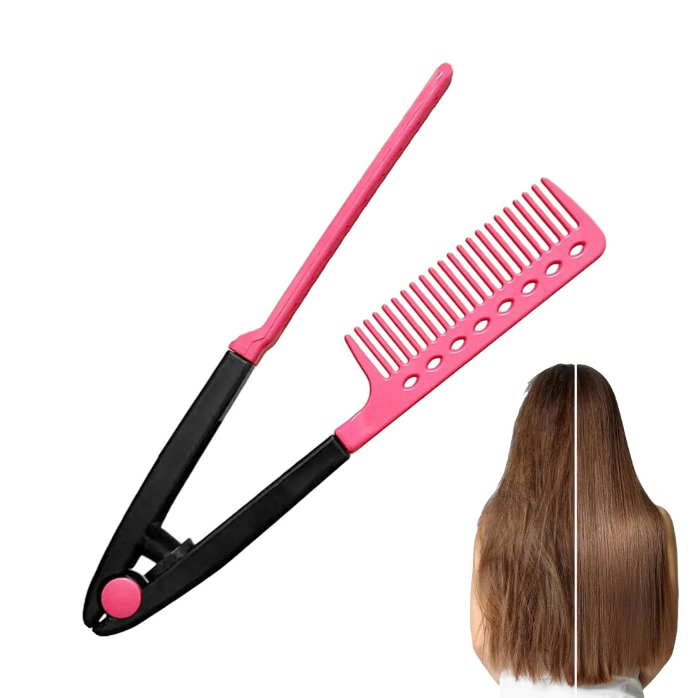 Pink Heatresistant V Hair Straightener Styling Brush Comb, Wetdry Travel Tool, Hot Hair Straightening Comb Set