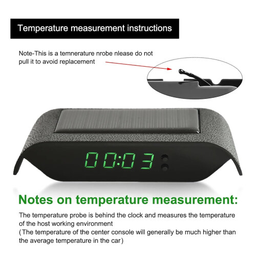 Solar Powered Car Clock with Temperature and Date Display, Digital Dashboard Timepiece 2
