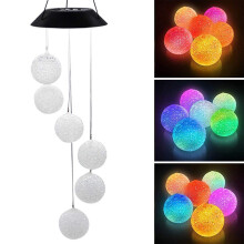 Carillon éolien à changement de couleur, décoration extérieure solaire, boule de cristal étanche, élégant élément de décoration pour le