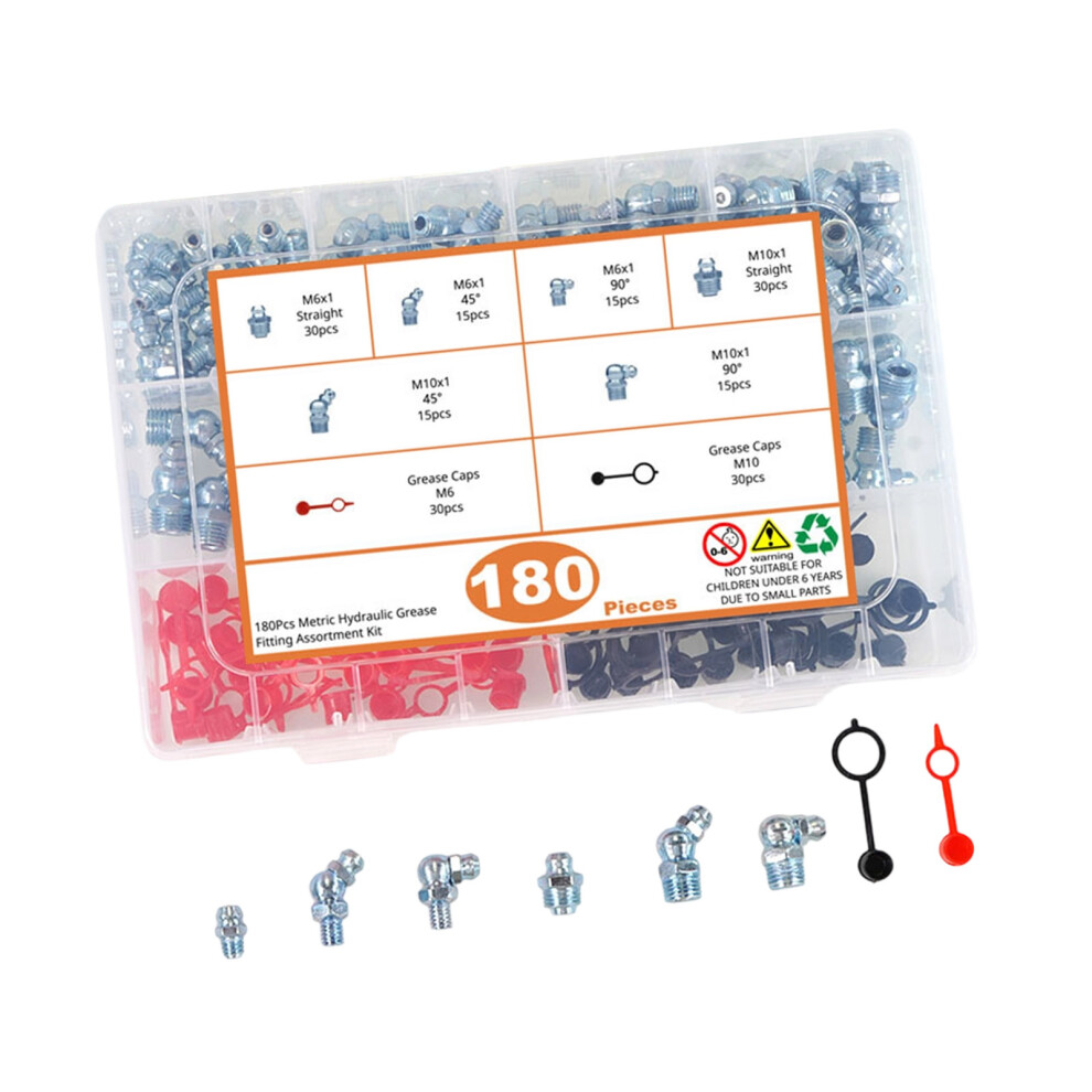 180Pcs Carbon Steel Hydraulic Lubrication Grease-Metric System 7751000461478