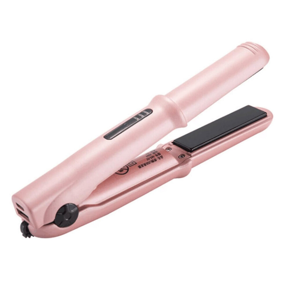 Pink/Black Portable Usb Rechargeable Hair Curler And Straightener With Led Temp Display, Uniform Heating, Dualuse