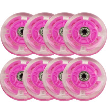 Inline Skate Wheels 76mm/80mm 82A Pink With Bearings LED 8 Pcs PU Replacement