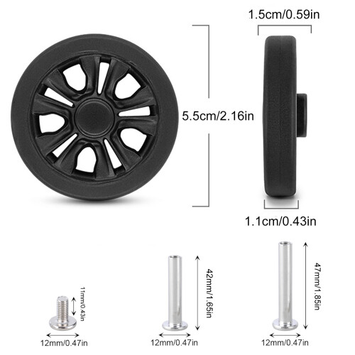 8Pcs Universals Luggage Wheels 55x11mm Suitcase Replacement 2