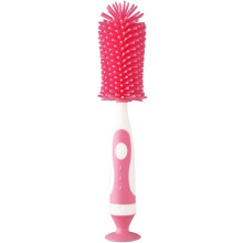 Spazzolino per biberon morbido al tatto con pulitore per mammelle e tettarelle, design verticale per una conservazione igienica, rosa
