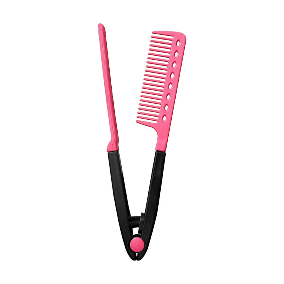 Pink Hair Straightener Brush 4Pc, Vshaped Smoothing Brush With Dense Bristles For Thick Hair, Upgraded Antistatic Hot