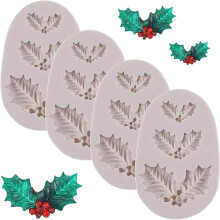 Decoração de Bolos de Natal, Molde de Silicone 3D em Formato de Mini Folha de Azevinho para Pasta Americana, Biscoito e Goma, Adequado para Forno,