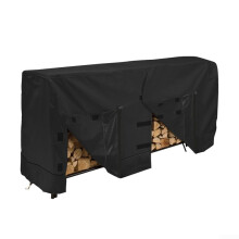 8Ft Heavy Duty Firewood Rack Cover Outdoor Waterproof 600D Oxford Cloth Front Zip Access With Secure Stickers Black