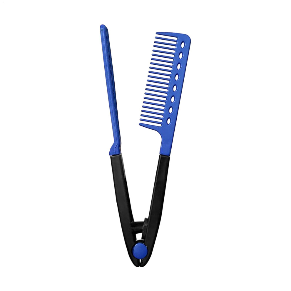 Blue Hair Straightener Comb Vshape Design Styling Brush For Smooth Shiny Hair Portable Flat Iron For Home Travel Daily