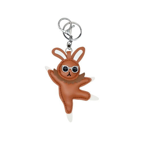 Cute Ballet Dancing Rabbit Leather Keychain Elegant Bag-Coffee