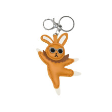Whimsical Dancing Rabbit Keychain Fashionable Leather-Yellow